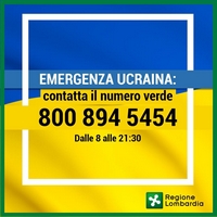 Bandiera Blu e Gialla Ucraina con numero emergenza Regione Lombardia: 8008945454