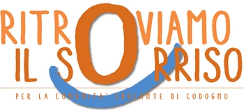 Logo: scritta arancione Ritroviamo il sorriso su sfondo bianco sottolineata in blu a forma di sorriso