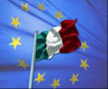 Bandiera Italiana su sfondo azzurro con simbolo dell'Europa